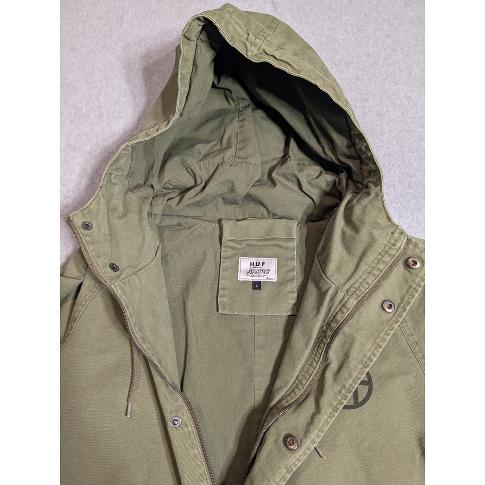 HUF x Peanuts Snoopy Fishtail Parka Jacket Olive Green Mens Large - Picture 7 of 16